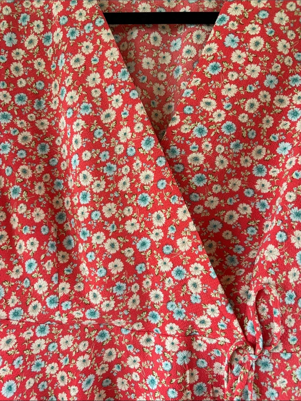 Coral Red Floral Wrap Blouse - Picture 3 of 3